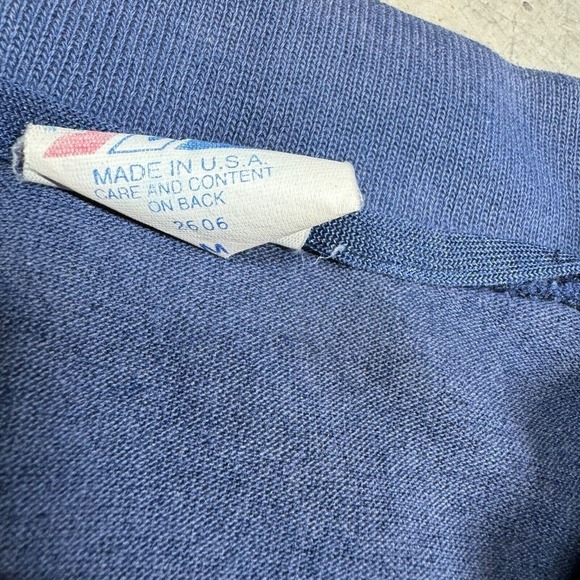 Vintage Majestic Polo Shirt Blank USA Flag Patch Mens Medium Blue Collared - Picture 5 of 8